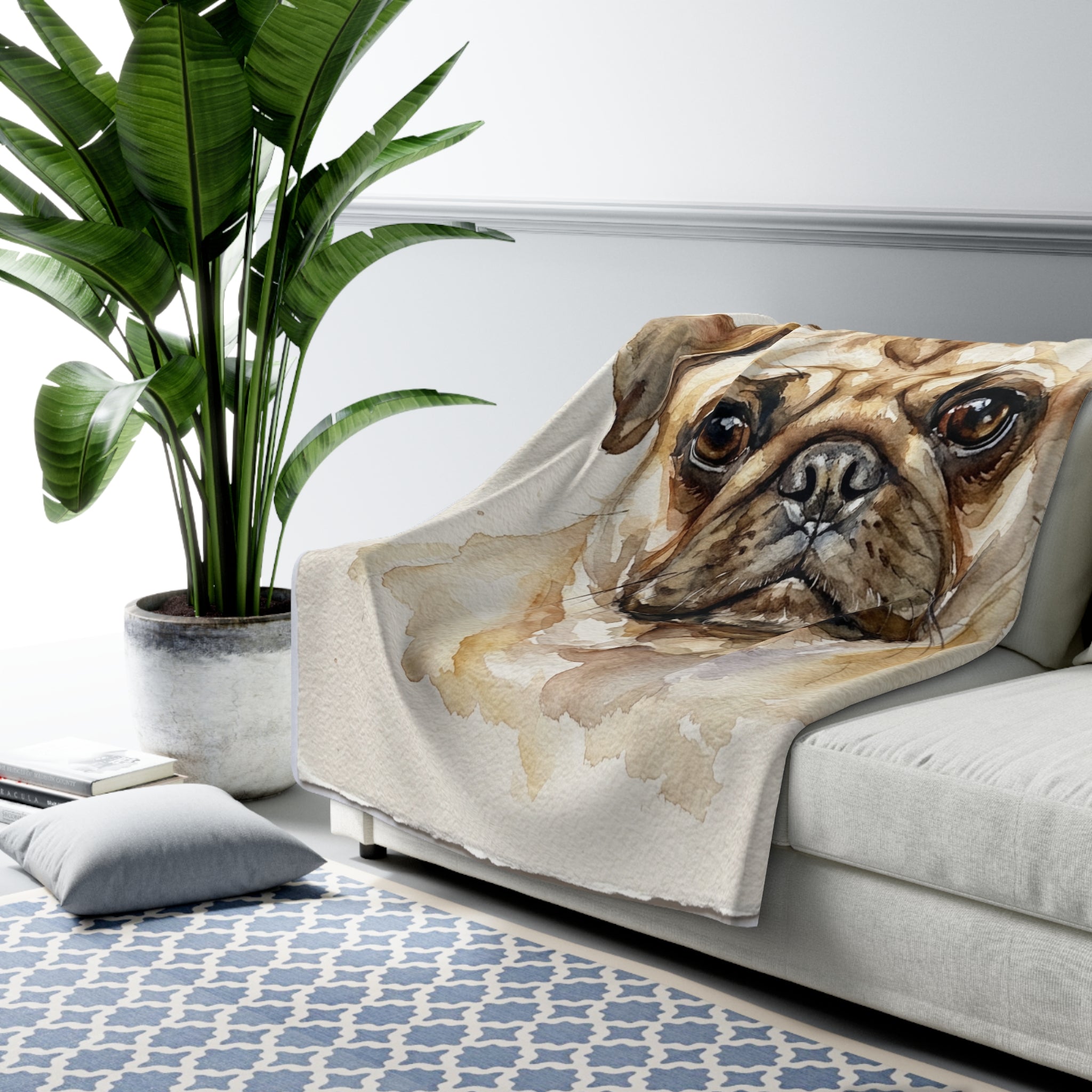 Custom Pet Portrait Blanket — Watercolor — Sherpa Fleece