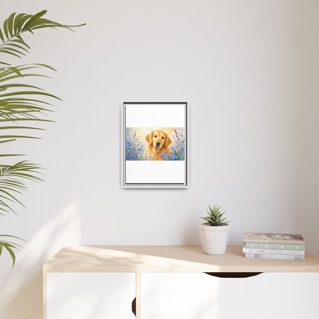 Custom Pet Portrait — Watercolor with Florals — Framed Canvas