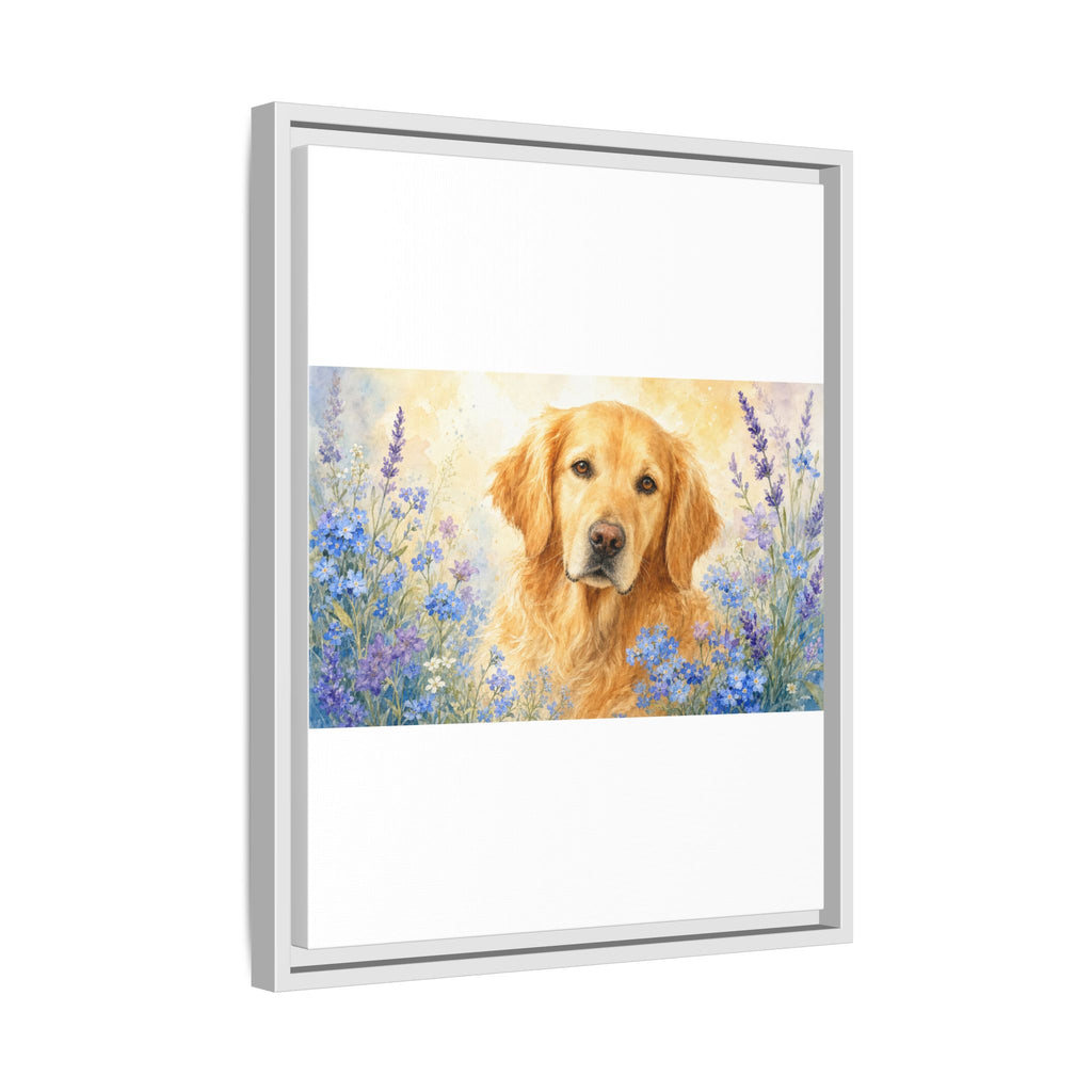 Custom Pet Portrait — Watercolor with Florals — Framed Canvas