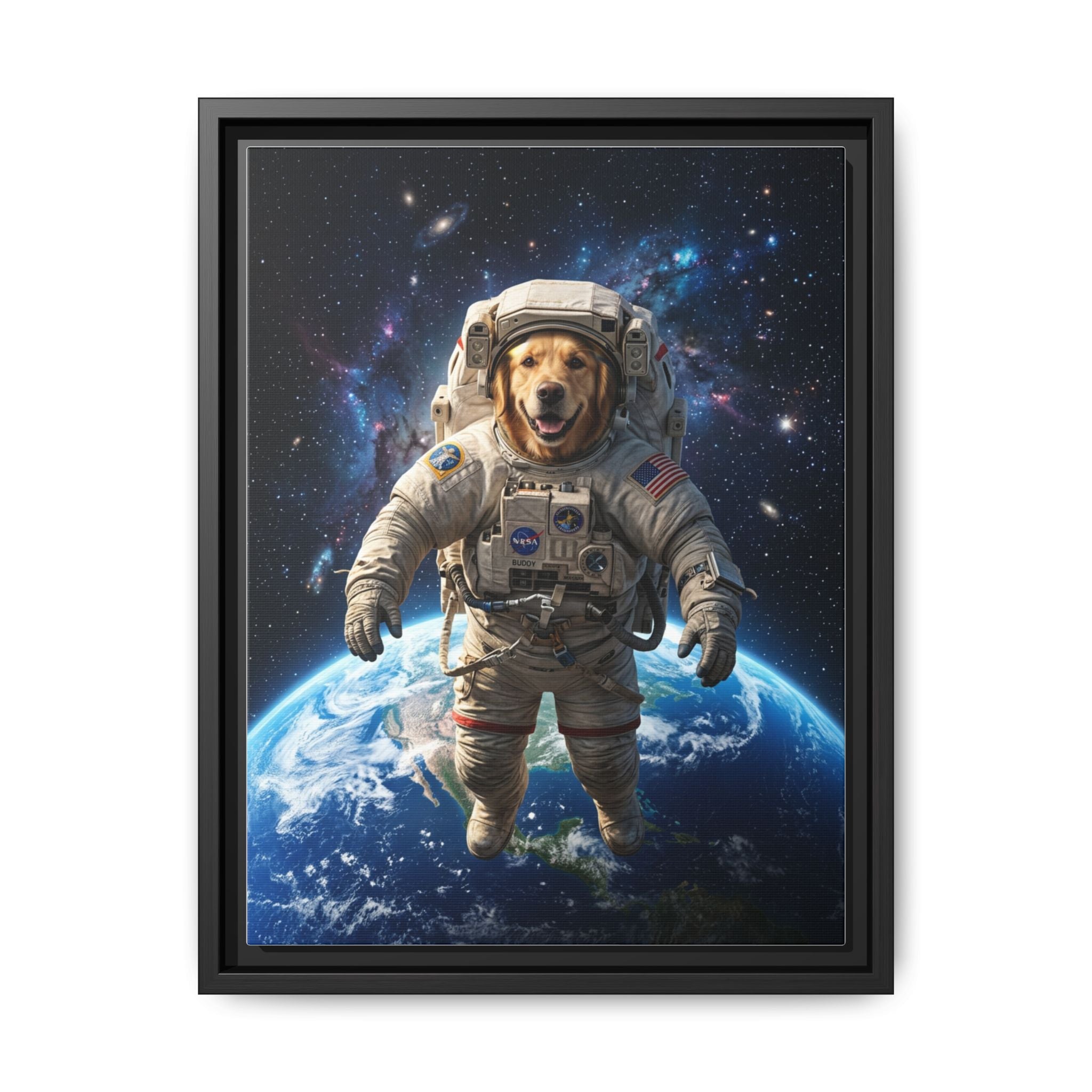 Custom Pet Portrait — Astronaut — Framed Canvas