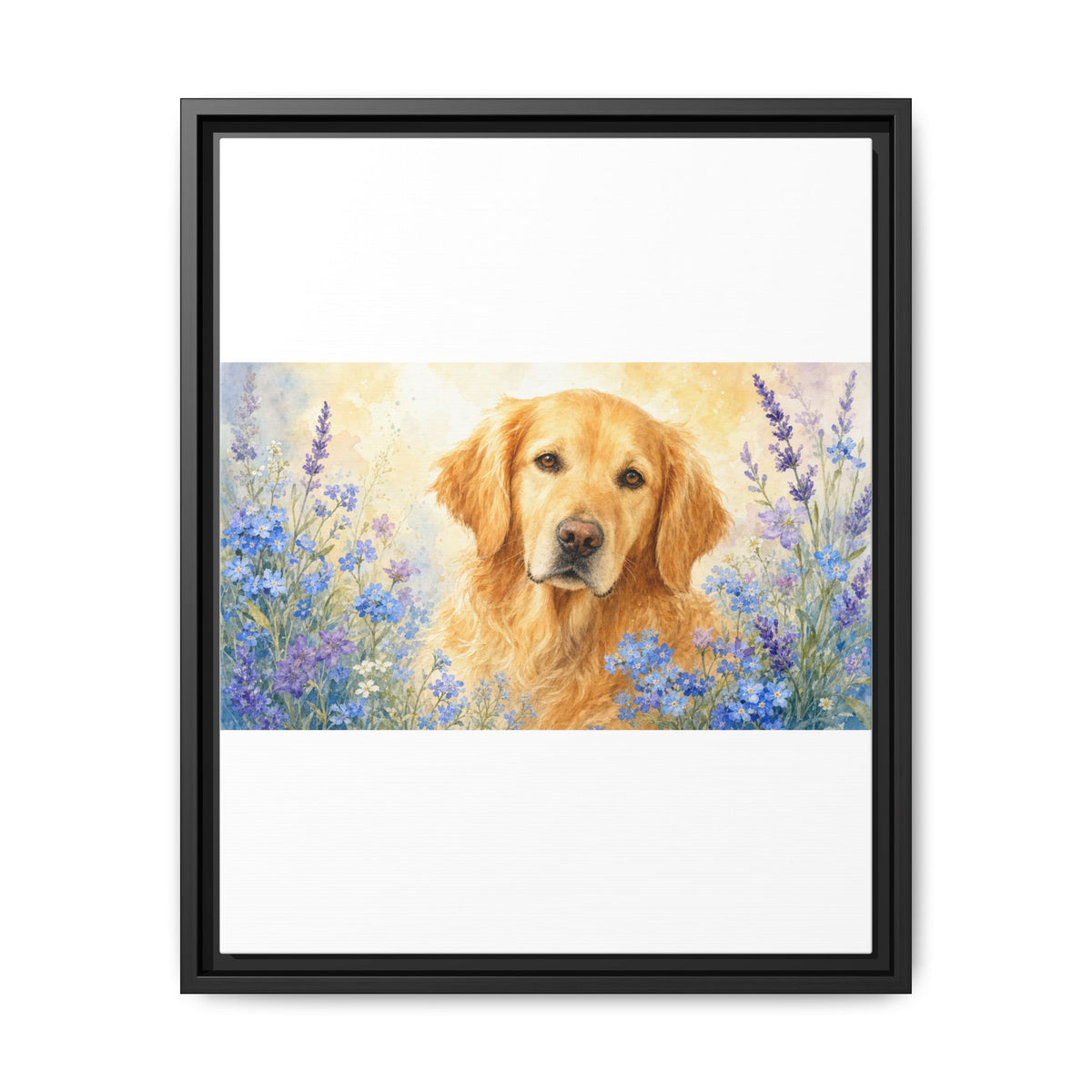 Custom Pet Portrait — Watercolor with Florals — Framed Canvas