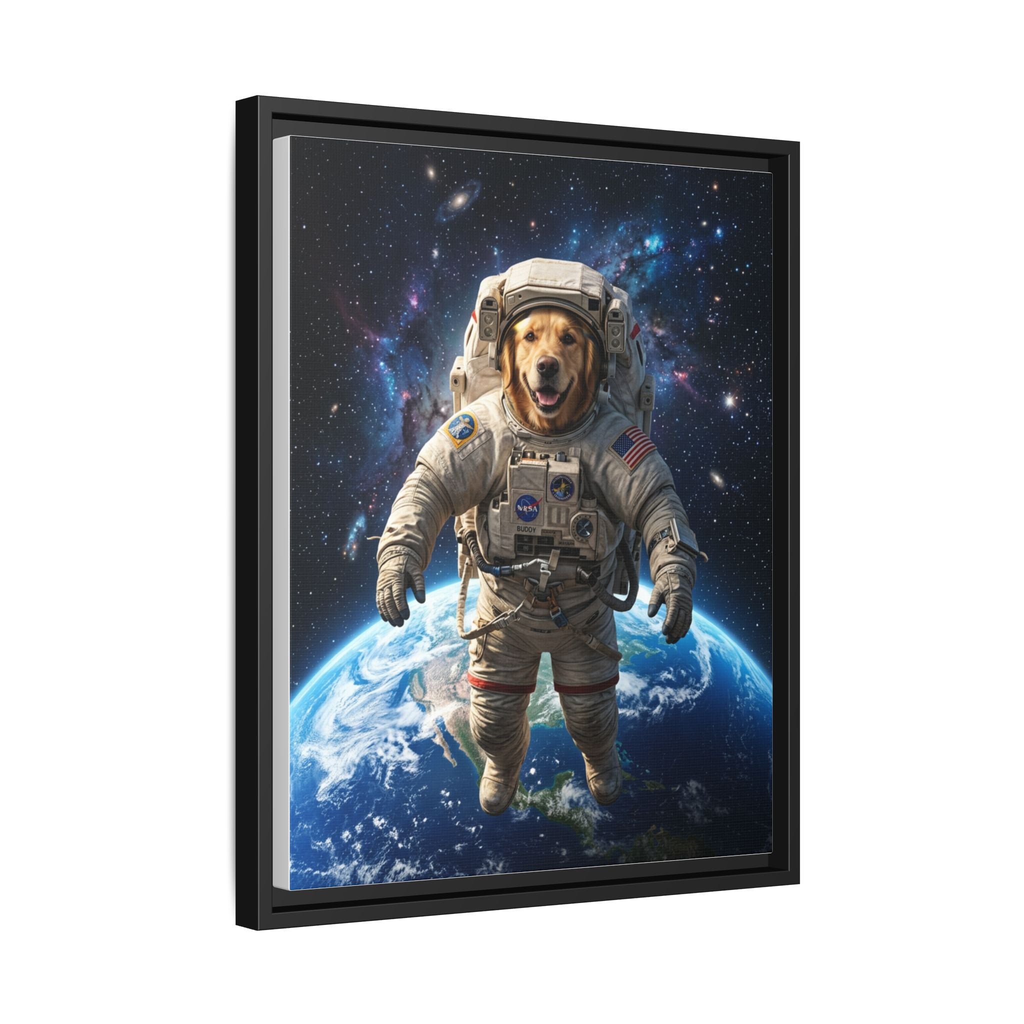 Custom Pet Portrait — Astronaut — Framed Canvas