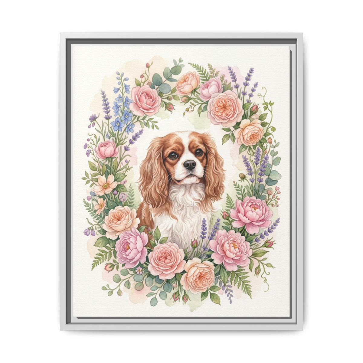 Custom Pet Portrait — Floral Garden — Framed Canvas