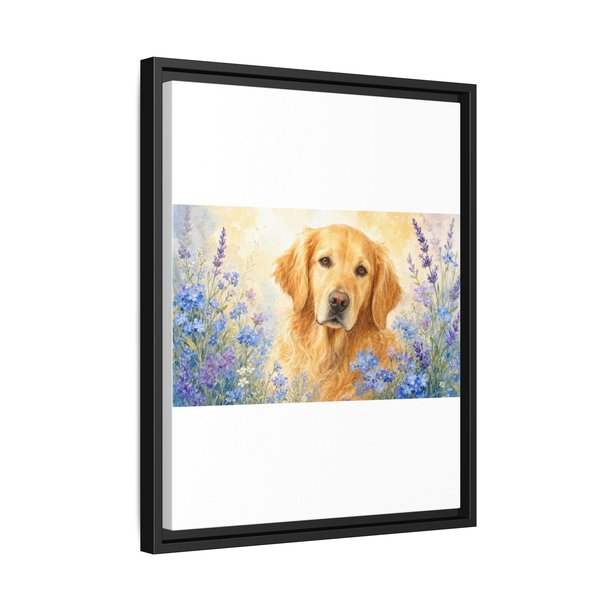 Custom Pet Portrait — Watercolor with Florals — Framed Canvas
