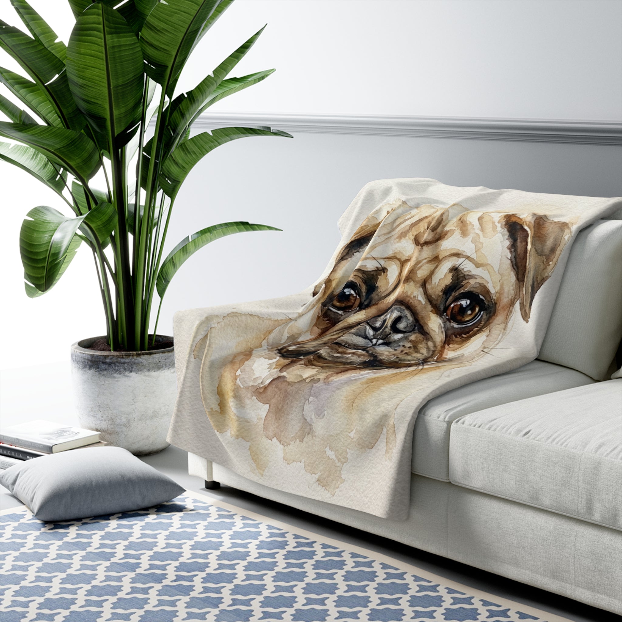 Custom Pet Portrait Blanket — Watercolor — Sherpa Fleece