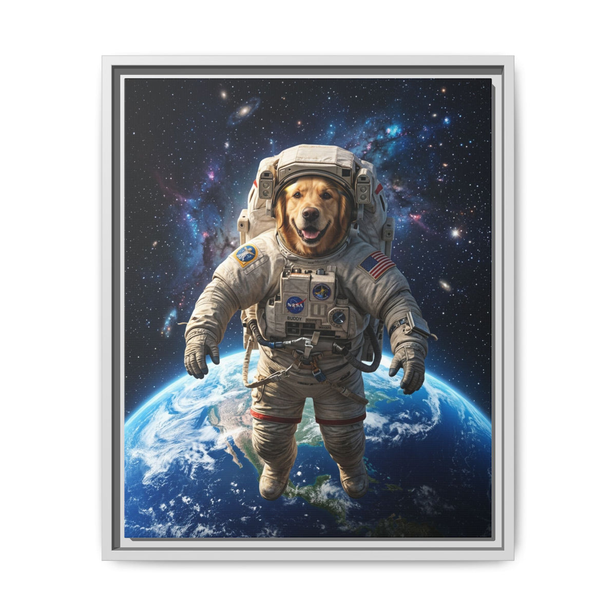 Custom Pet Portrait — Astronaut — Framed Canvas