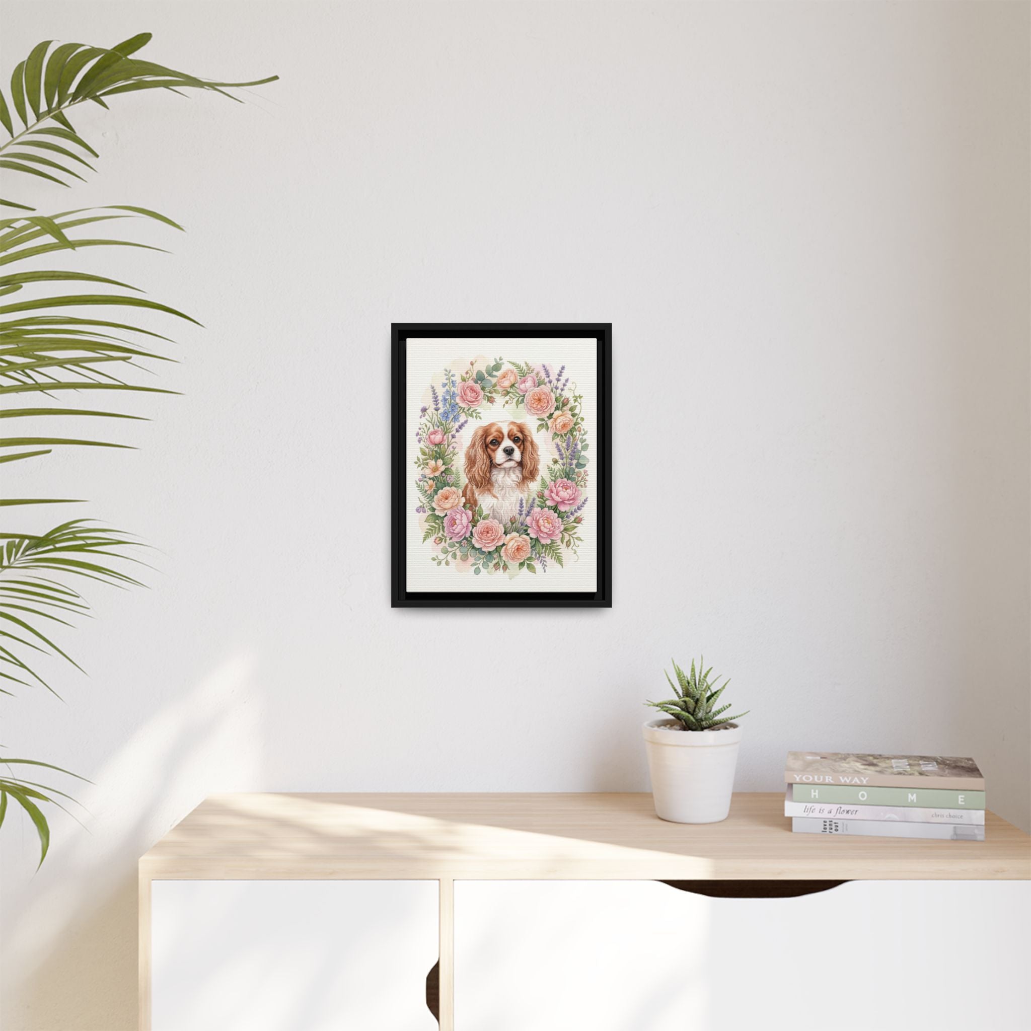 Custom Pet Portrait — Floral Garden — Framed Canvas