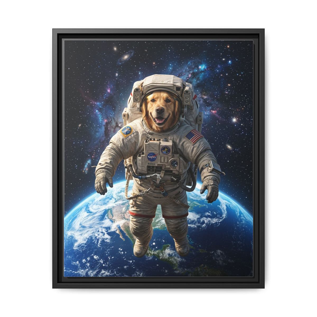 Custom Pet Portrait — Astronaut — Framed Canvas
