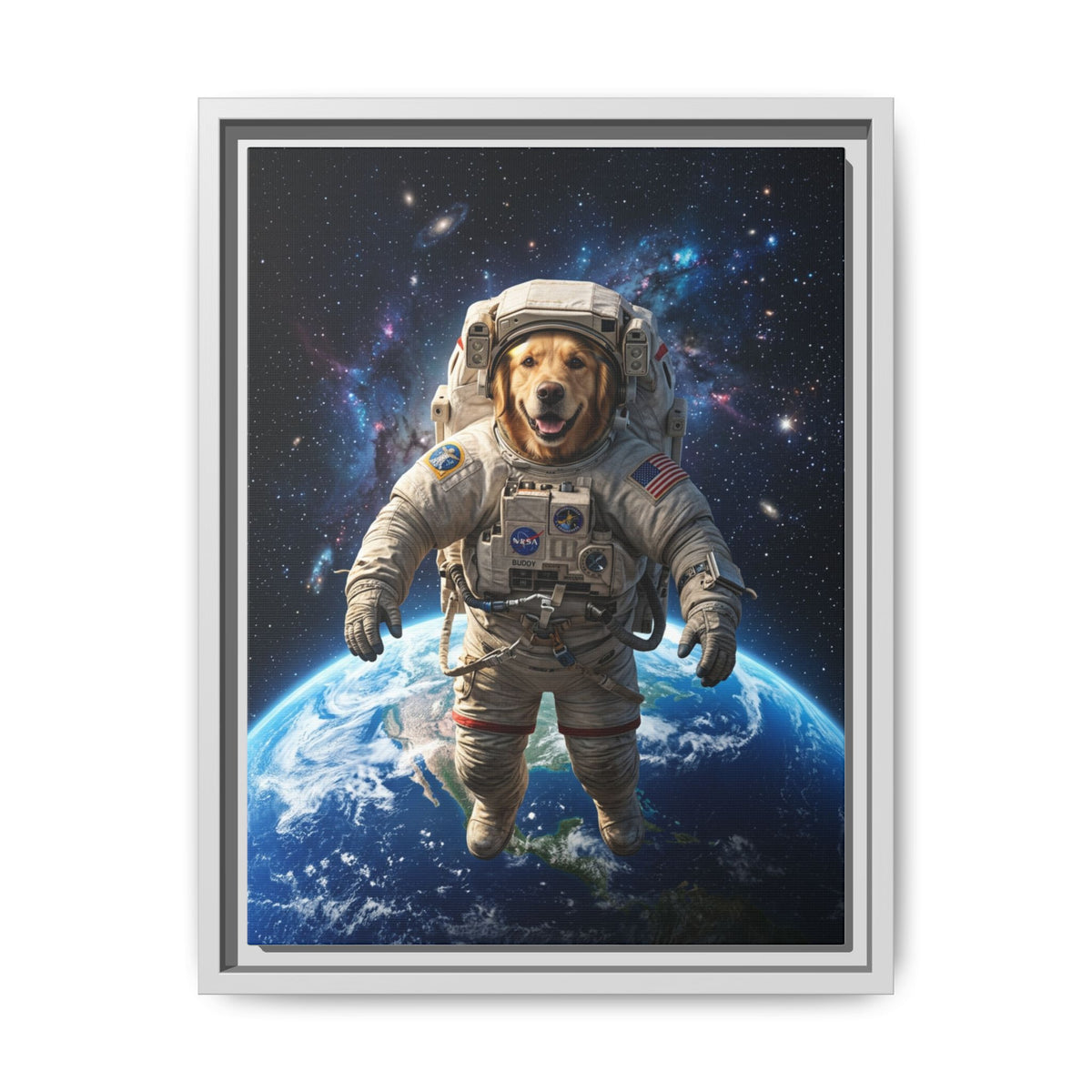 Custom Pet Portrait — Astronaut — Framed Canvas