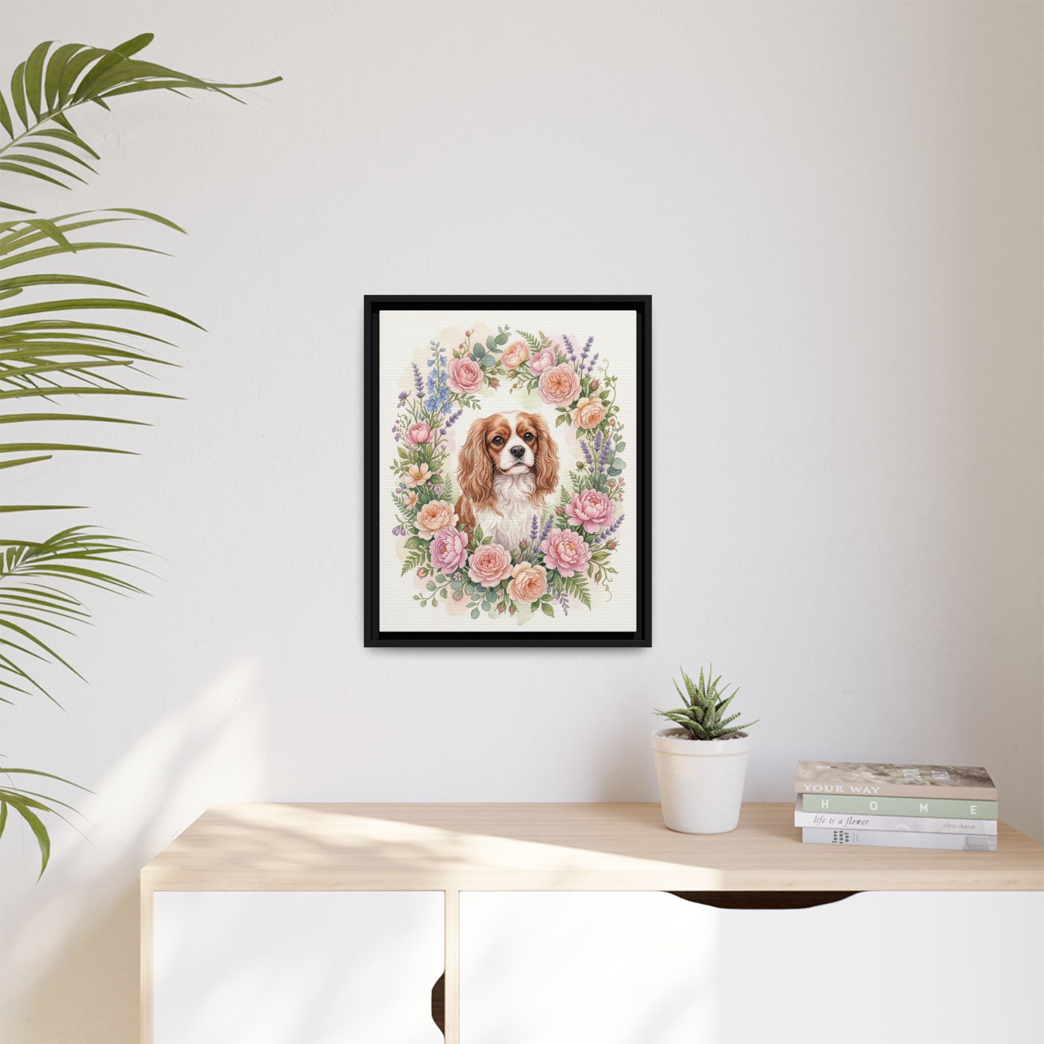 Custom Pet Portrait — Floral Garden — Framed Canvas
