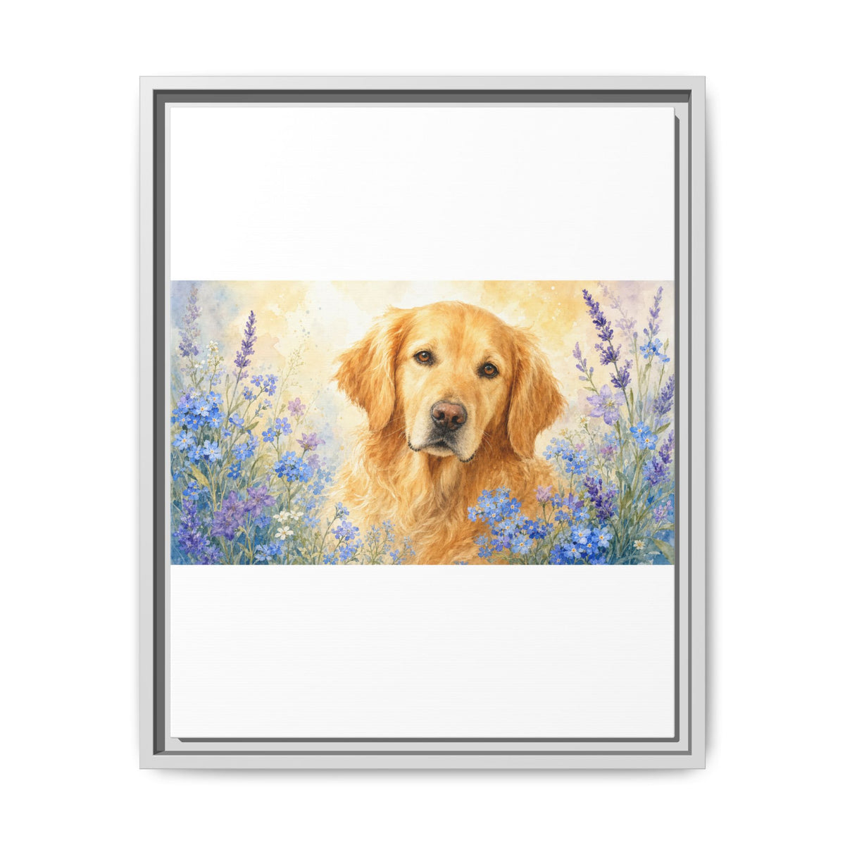 Custom Pet Portrait — Watercolor with Florals — Framed Canvas