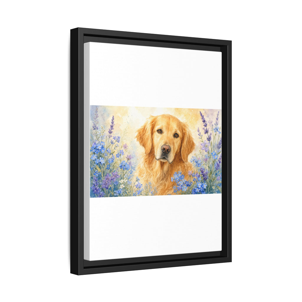 Custom Pet Portrait — Watercolor with Florals — Framed Canvas