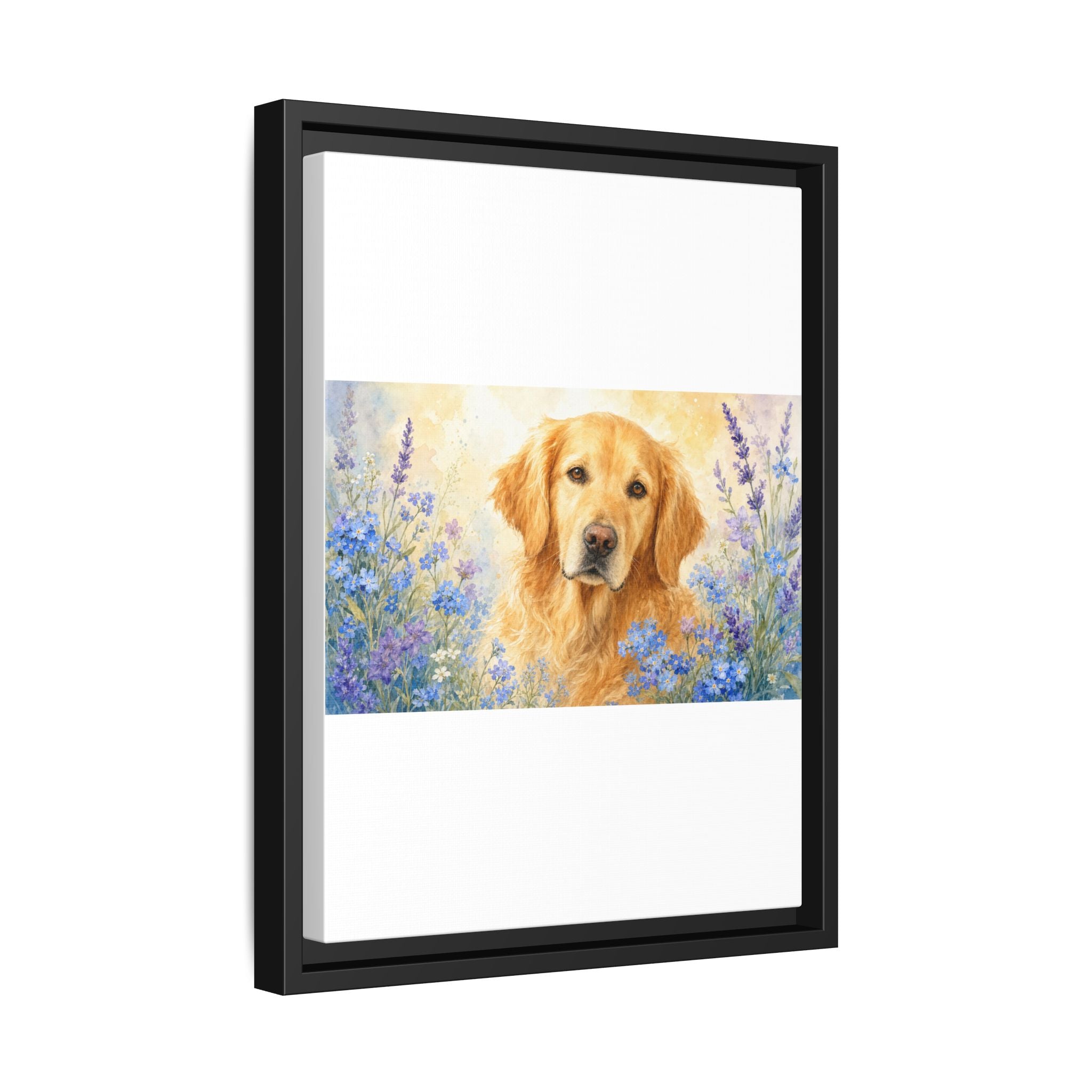 Custom Pet Portrait — Watercolor with Florals — Framed Canvas