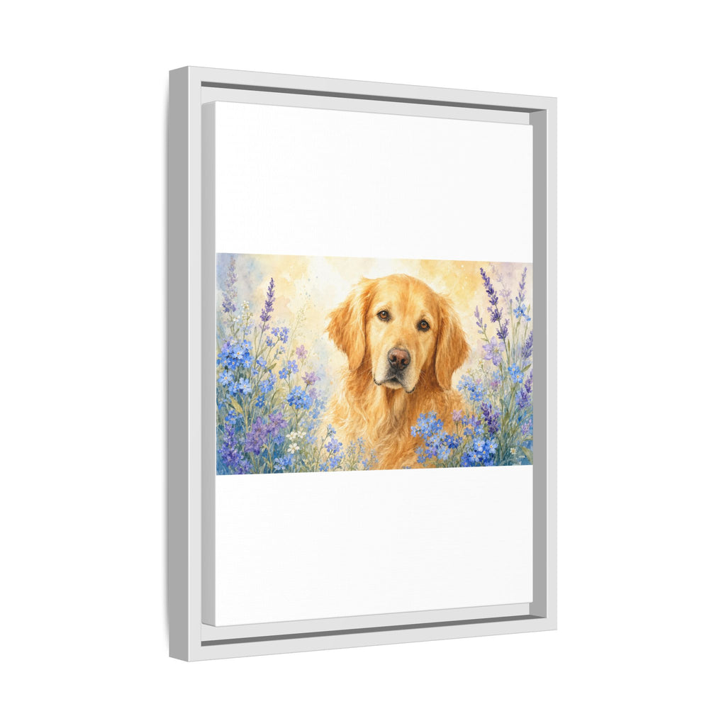 Custom Pet Portrait — Watercolor with Florals — Framed Canvas
