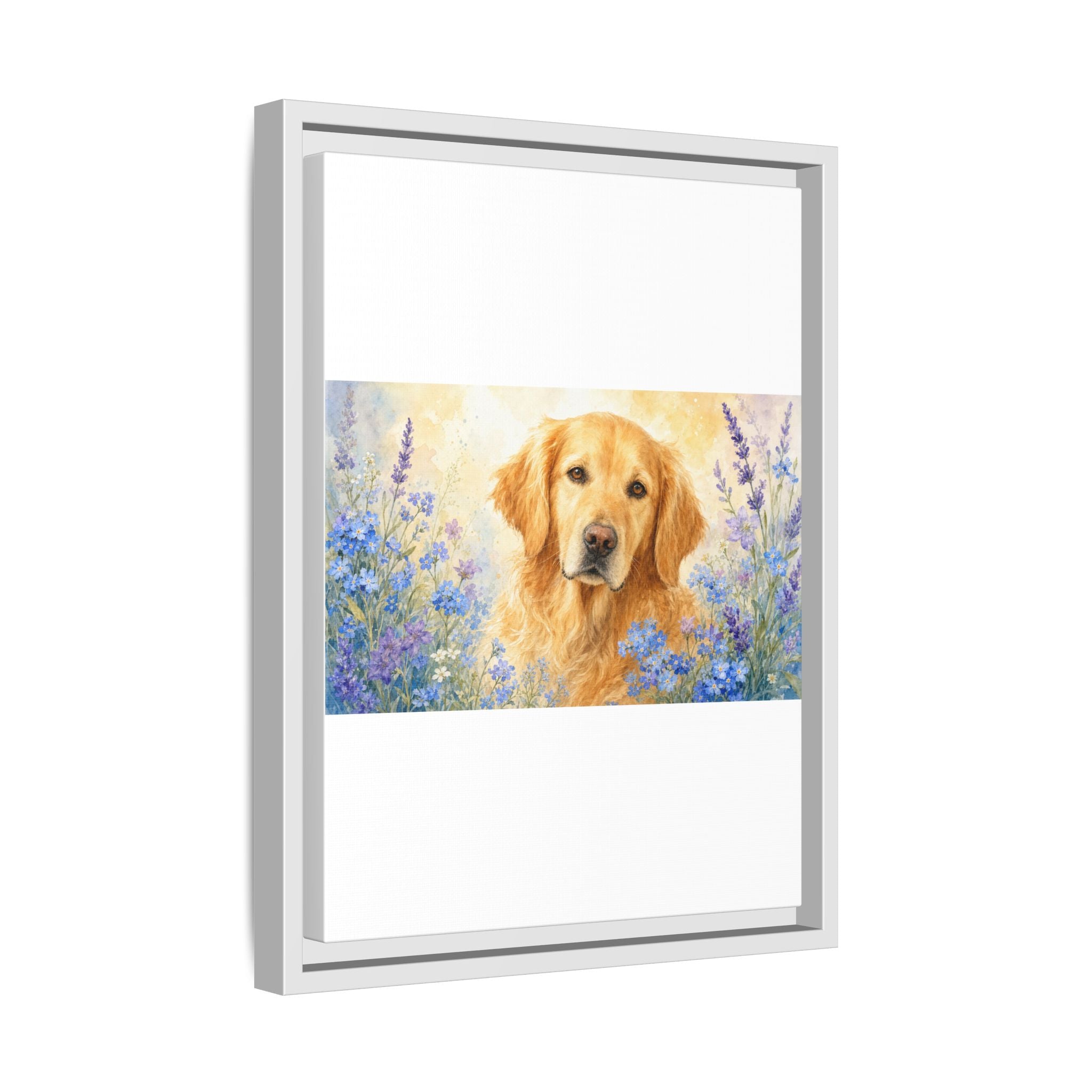 Custom Pet Portrait — Watercolor with Florals — Framed Canvas