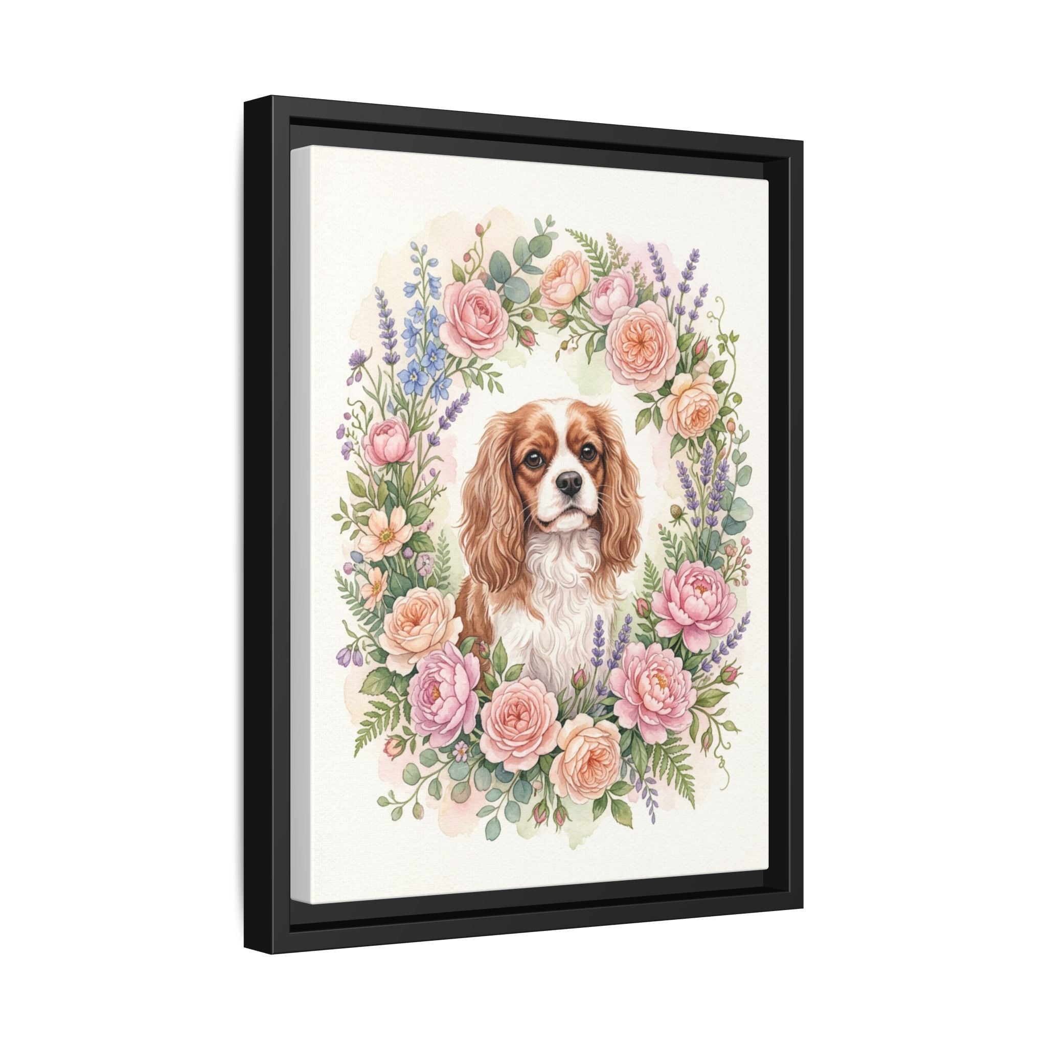 Custom Pet Portrait — Floral Garden — Framed Canvas