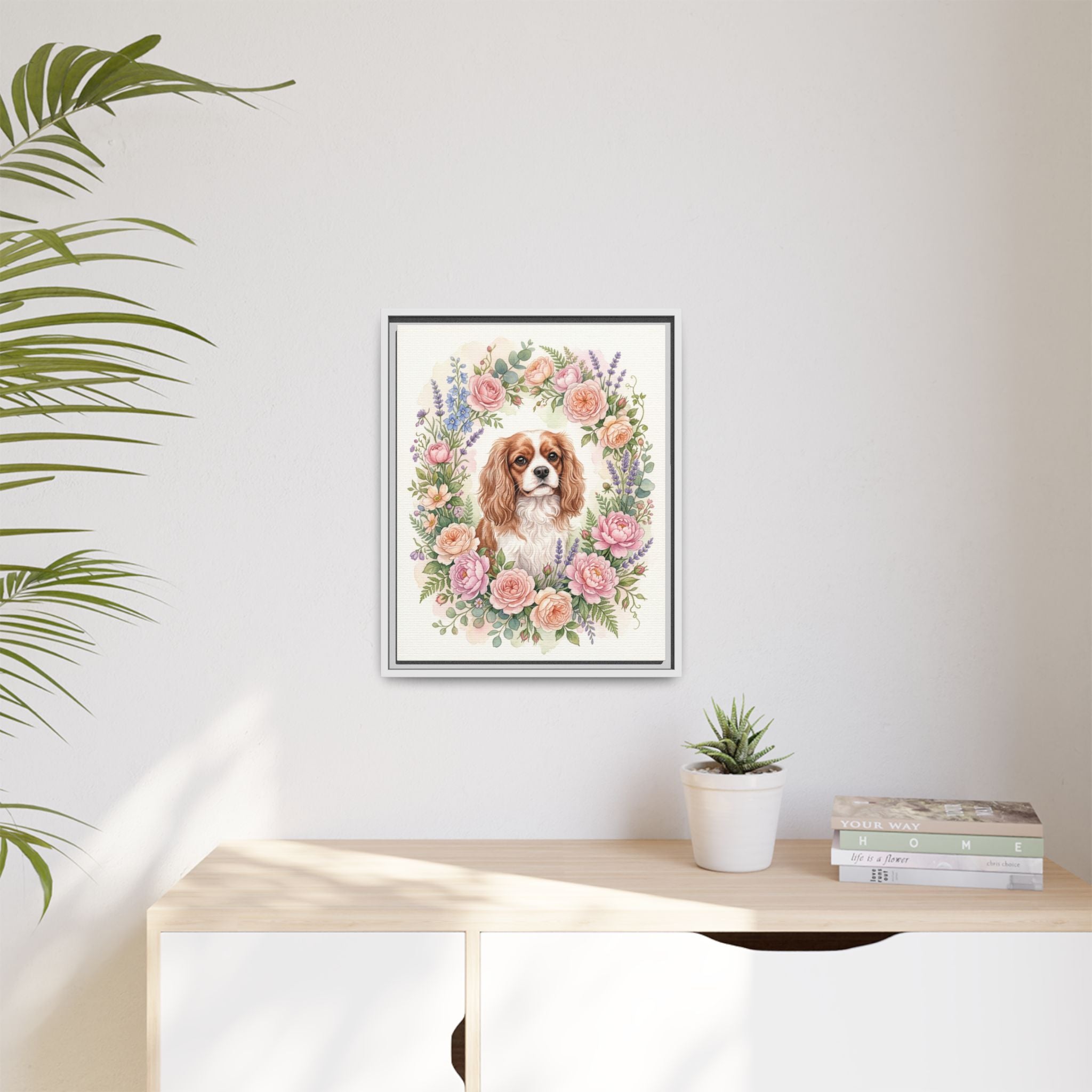 Custom Pet Portrait — Floral Garden — Framed Canvas