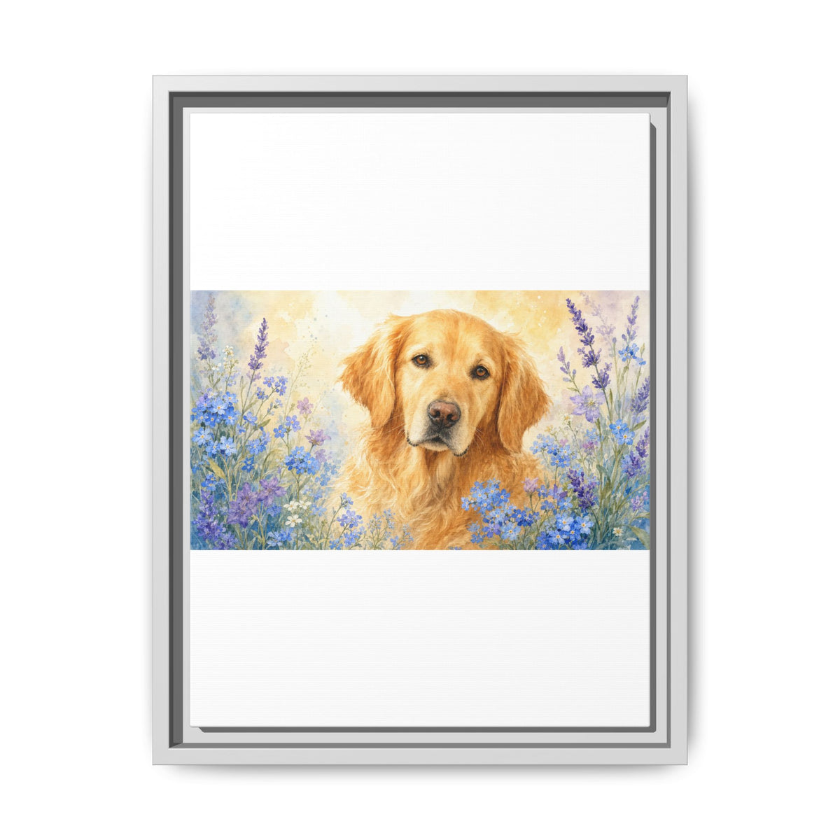 Custom Pet Portrait — Watercolor with Florals — Framed Canvas